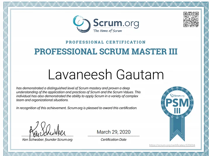 PSM III Certificate 